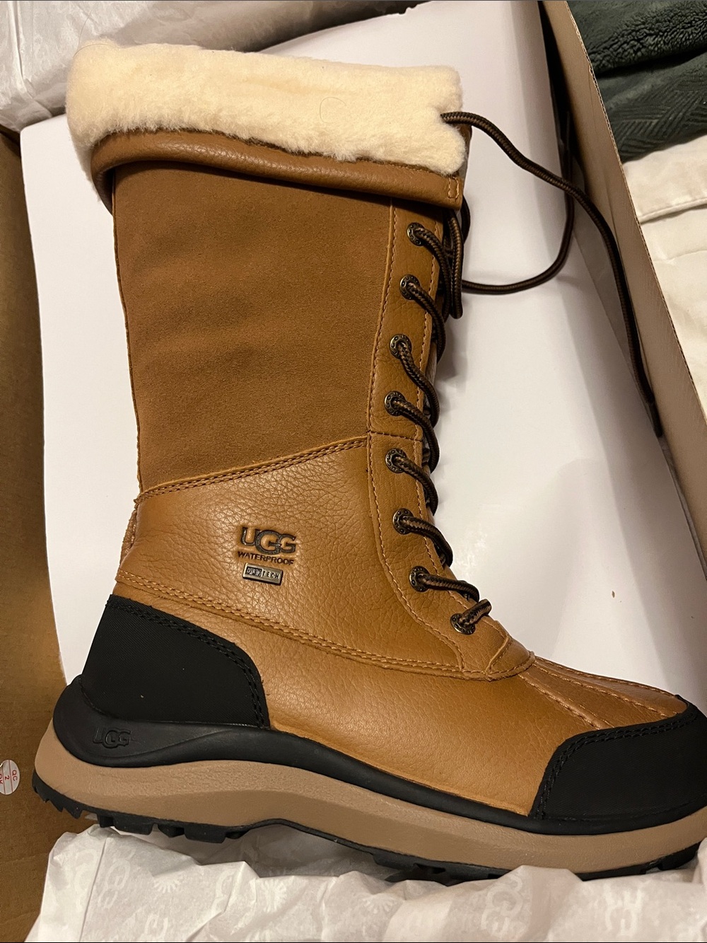 UGG Chestnut and Cream Lace-Up Waterproof Tall Winter Boot